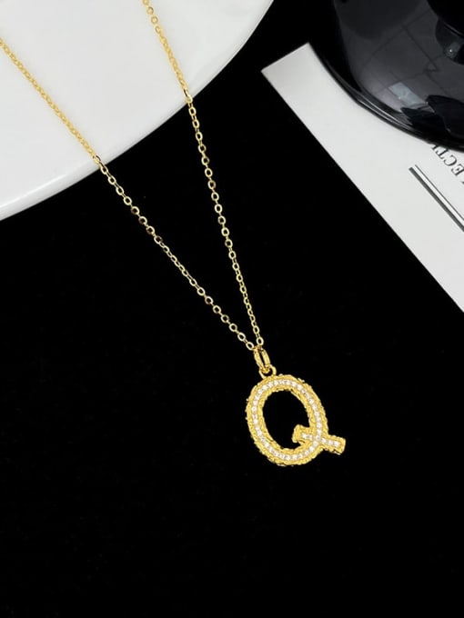 NS997 [ Gold Q] 925 Sterling Silver Cubic Zirconia Letter Dainty Necklace